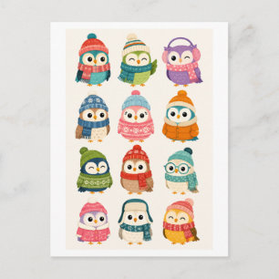 Postal Búho de dibujos animados de invierno lindo
