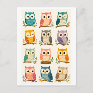 Postal Búho de dibujos animados lindo