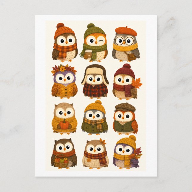 Postal Búho de dibujos animados otoñales lindo (Anverso)