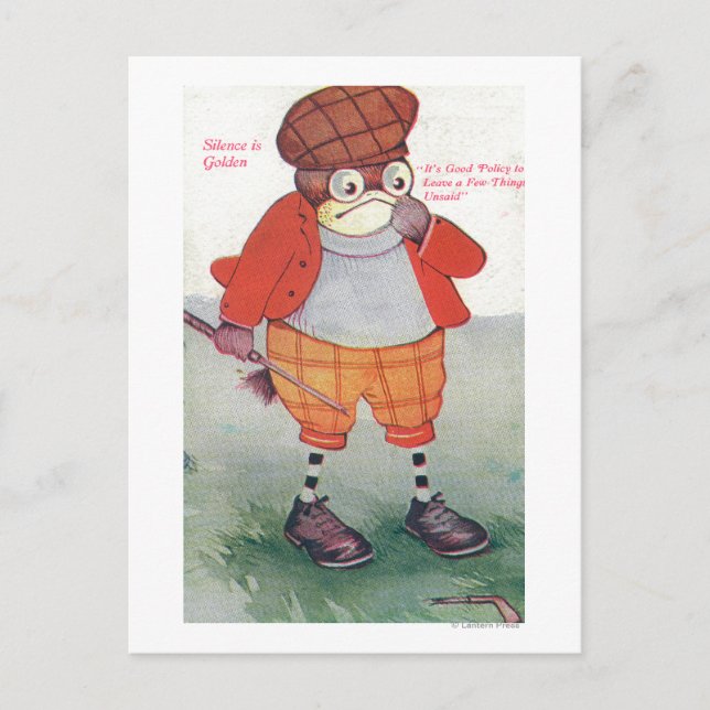 Postal Búho de golf Notando Silencio está de Oro (Anverso)