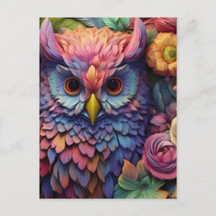 Postal Búho de Sueño Floral – Arte de Ave de Fantasía Col
