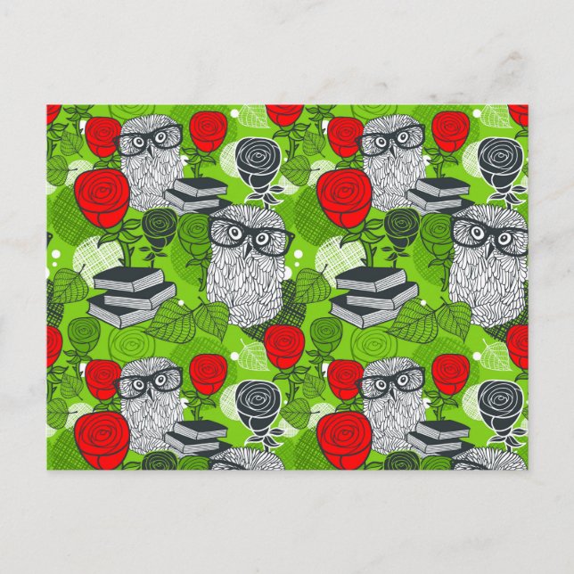 Postal Búho en rosas rojas (Anverso)