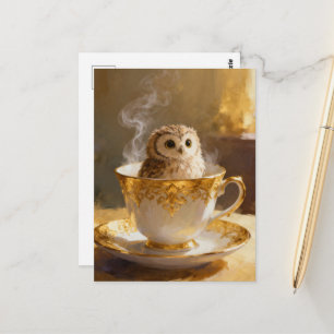 Postal Búho en una taza de té