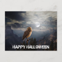 Búho espeluznante y Halloween de luna llena