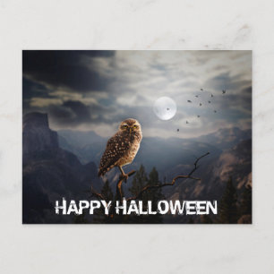 Postal Búho espeluznante y Halloween de luna llena