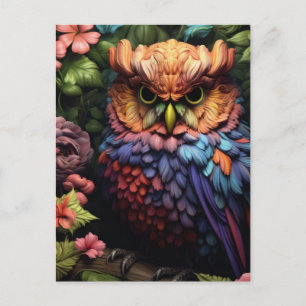 Postal Búho Floral Encantado – Arte Vibrante de Bosque de