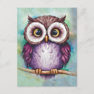 Postal Búho lindo pintado a la acuarela