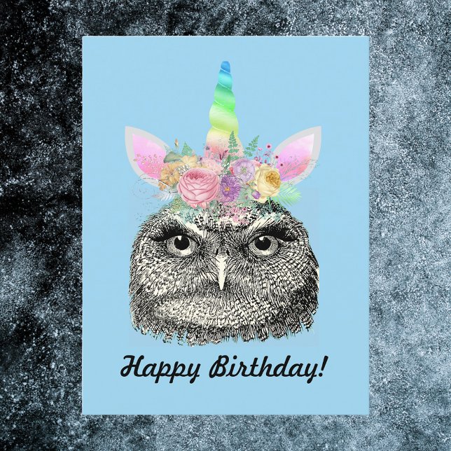 Postal Búho-Maíz Unicornio Antiguo Feliz Cumpleaños (Subido por el creador)