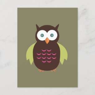 Postal Búho marrón y verde