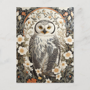 Postal Búho Nival Hermoso Inspirado en William Morris