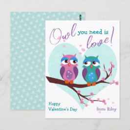 Postal Búho que necesitas es amor Día de San Valentín de