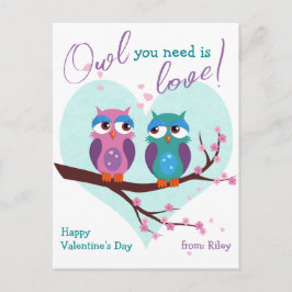 Postal Búho que necesitas es amor Día de San Valentín de 