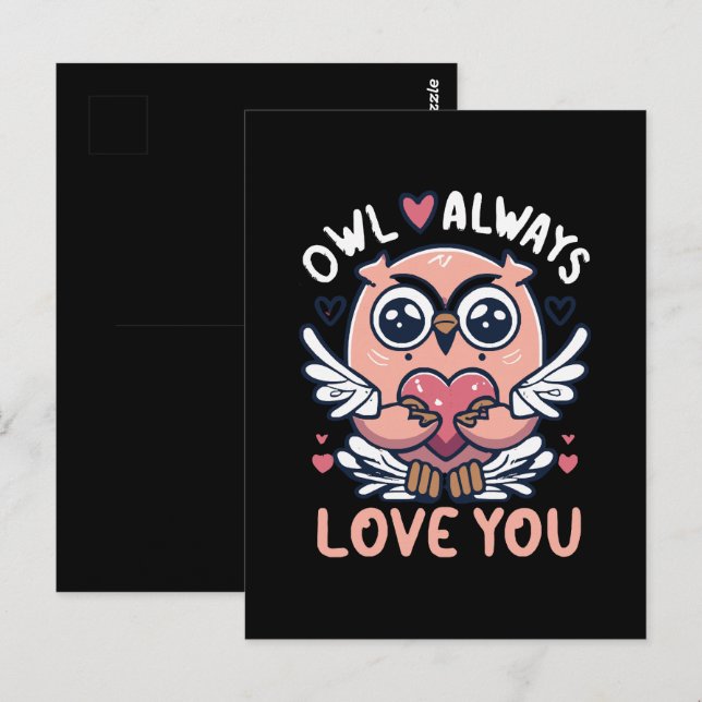 Postal Búho Siempre Te Ama - Día de San Valentín (Anverso / Reverso)