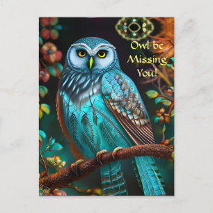 Postal Búho Turquesa Te Extraño