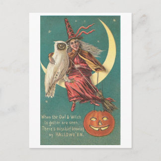Postal Búho y bruja