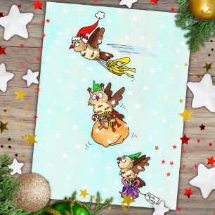 Postal Búhos de Navidad