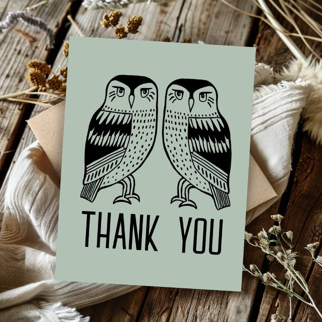 Postal Búhos Gemelos Lindos Simple Elegante AGRADECIMIENT (Twin Owls Cute Simple Chic CUSTOM Thank You Postcard
)