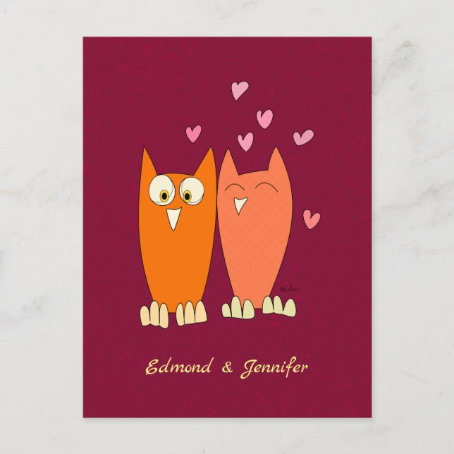 Postal Búhos románticos: hacer el amor (Anverso)
