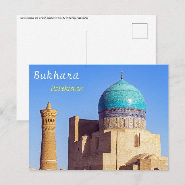 Postal Bukhara, Uzbekistán - Mezquita de Kalyan (Anverso / Reverso)