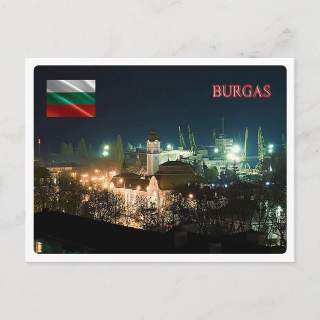 Postal Bulgaria - Burgas de noche - (Anverso)