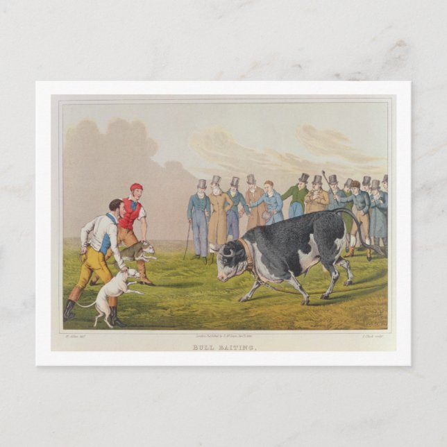 Postal 'Bull Baiting', pub. por Thomas McLean, 1820, (imp (Anverso)
