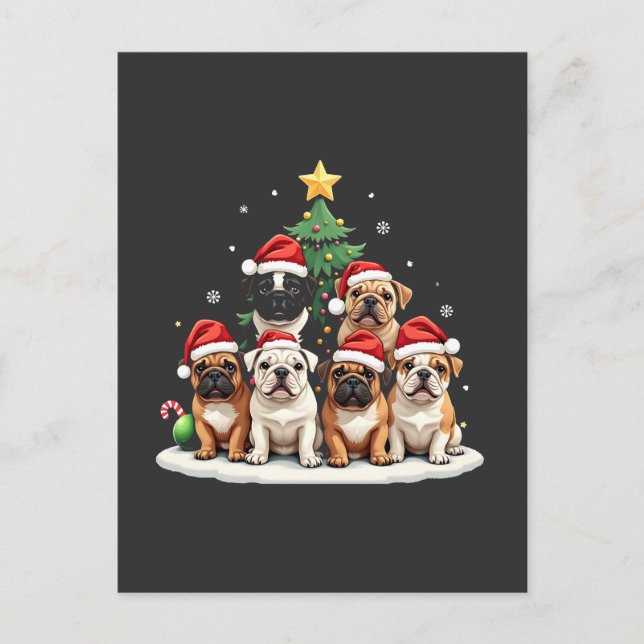 Postal Bulldog Árbol de Navidad Santa Hat Puppy Amantes (Anverso)