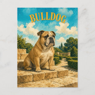 Postal Bulldog, Arte de Perro Acuarela Vintage