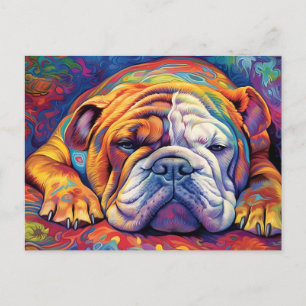 Postal Bulldog colorido durmiendo
