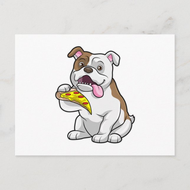 Postal Bulldog con trozo de pizza (Anverso)