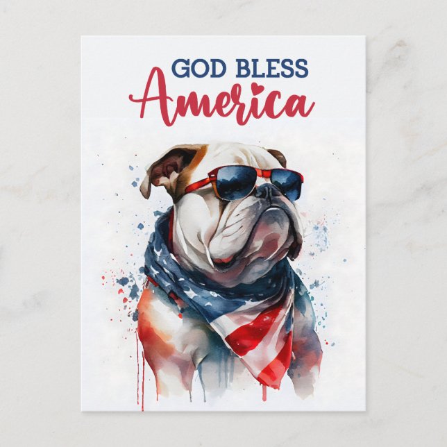 Postal Bulldog de perro patriótico, Dios bendiga a Estado (Anverso)