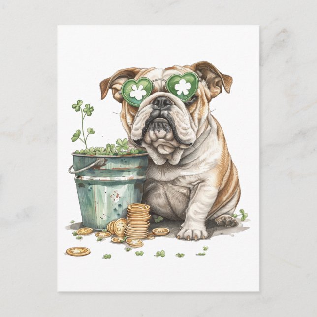 Postal Bulldog en inglés del Día de San Patricio (Anverso)