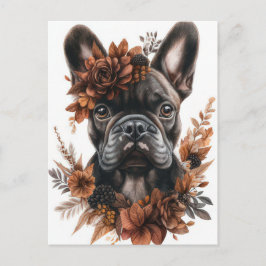 Postal Bulldog Francés Acuarela Floral