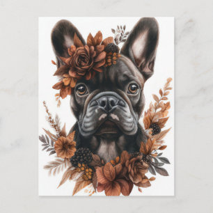 Postal Bulldog Francés Acuarela Floral 