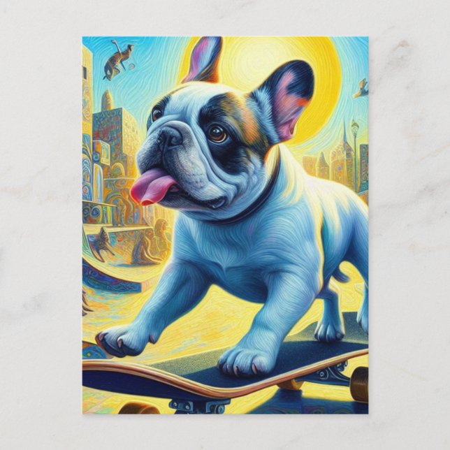 Postal Bulldog francés Adorable Skateboarding (Anverso)