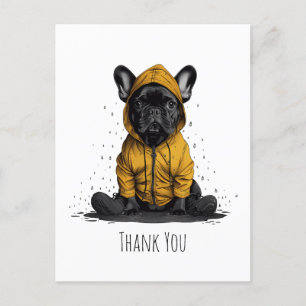 Postal Bulldog Francés Agradecido con Impermeable