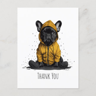 Postal Bulldog Francés Agradecido con Impermeable