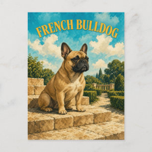 Postal Bulldog Francés, Arte de Perro con Acuarela Vintag
