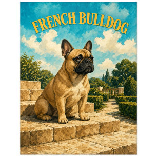 Postal Bulldog Francés, Arte de Perro con Acuarela Vintag