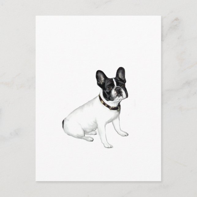 Postal Bulldog Francés (blanco con negro) (Anverso)