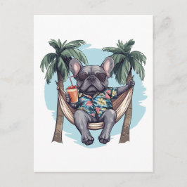 Postal Bulldog Francés con camisa hawaiana