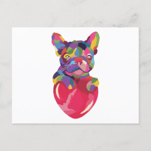 Postal Bulldog francés con el corazón rojo colorido