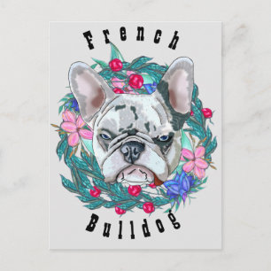 Postal Bulldog Francés con flores
