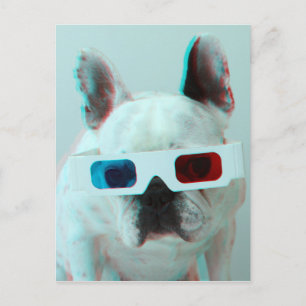 Postal Bulldog francés con los vidrios 3D