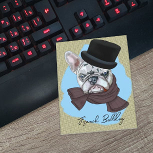 Postal Bulldog francés con sombrero y bufanda