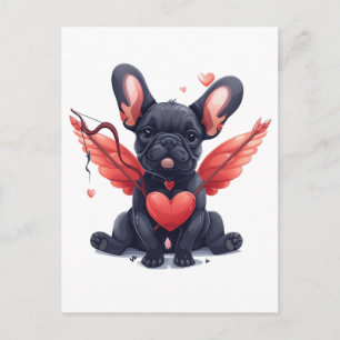 Postal Bulldog Francés de San Valentín Cupido