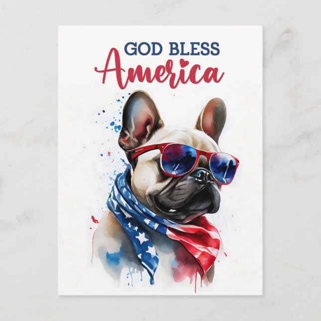 Postal Bulldog francés, Dios bendiga a Estados Unidos pos (Anverso)