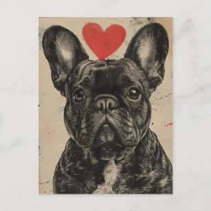 Postal Bulldog francés El día de San Valentín de Vintage