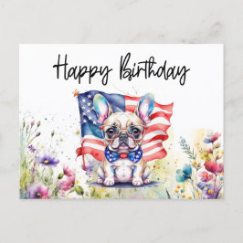 Postal Bulldog francés en campo de flores Cumpleaños