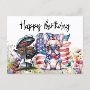 Postal Bulldog francés en campo de flores Cumpleaños