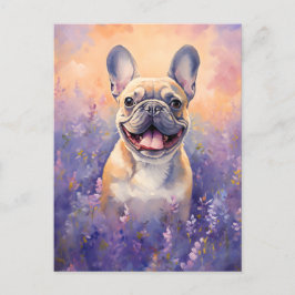 Postal Bulldog francés en el campo Lavender